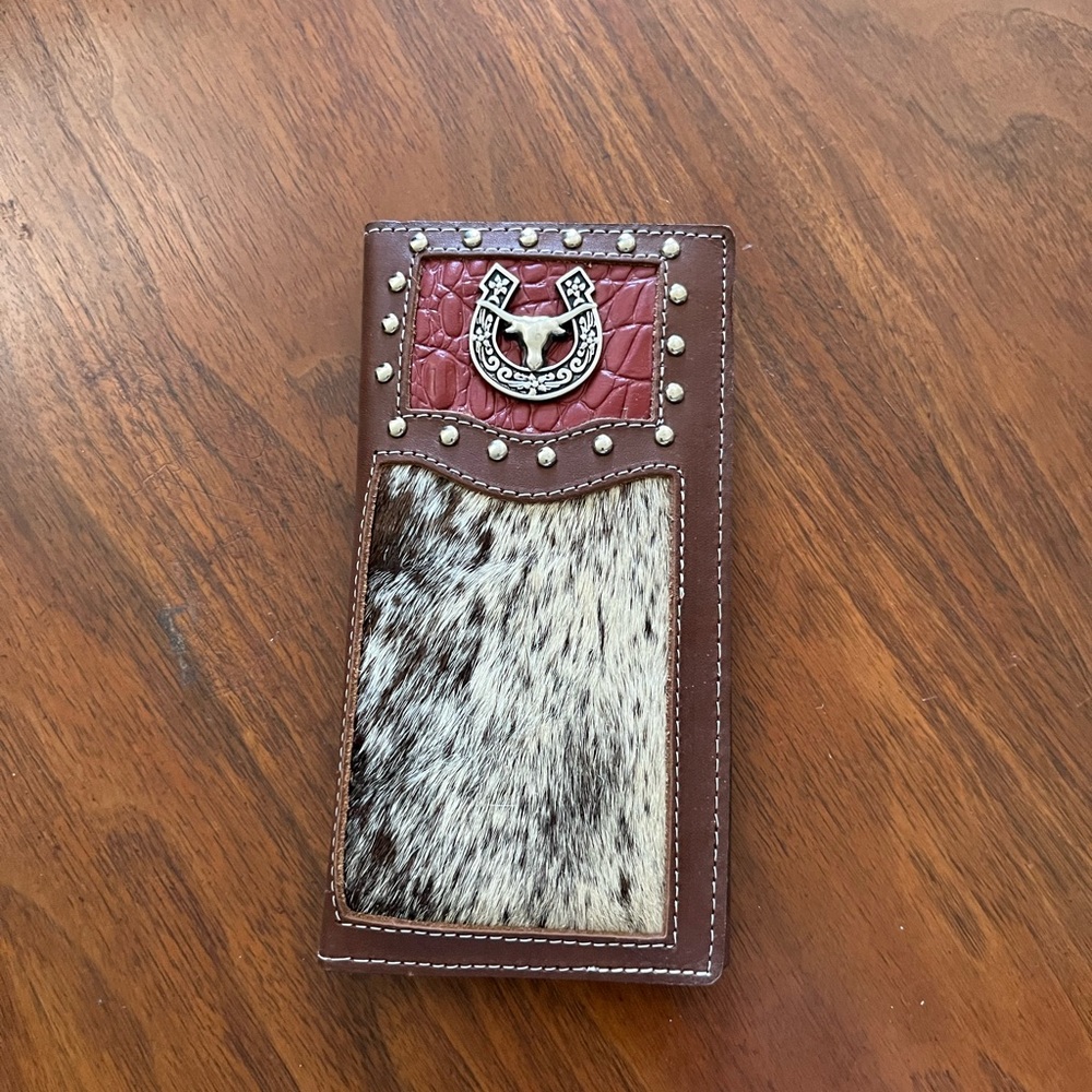 Brown and Red Western Wallet with Horsehair